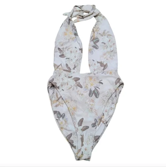 Montce Ete Floral Tropez One-Piece Swimsuit Floral Sexy Halter Swimwear - Picture 3 of 9